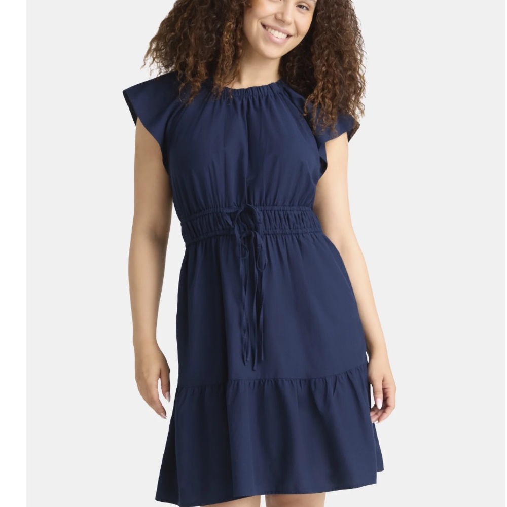 Navy Ruffled Mini Dress Size X-Small - Picture 4 of 7